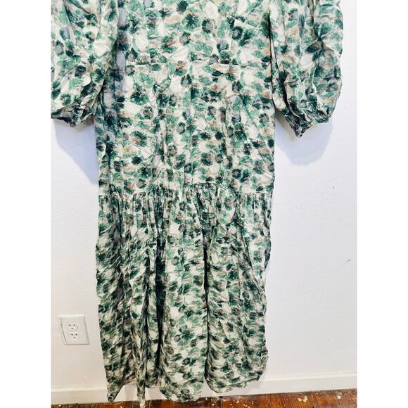 MARYSIA Green White Floral Printed 100% Cotton Drop Waist Imperialis Dress M - Picture 8 of 16